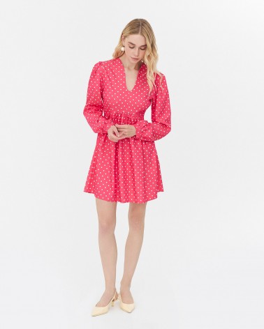 Сукня з принтом polka dot та V-вирізом від FASHIONISTA яскраво-рожевий