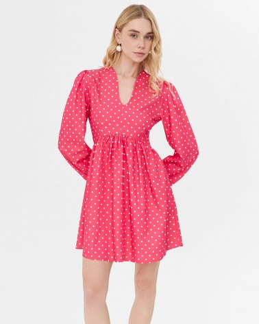 Сукня з принтом polka dot та V-вирізом від FASHIONISTA яскраво-рожевий