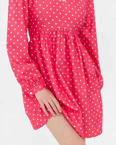 Сукня з принтом polka dot та V-вирізом від FASHIONISTA яскраво-рожевий