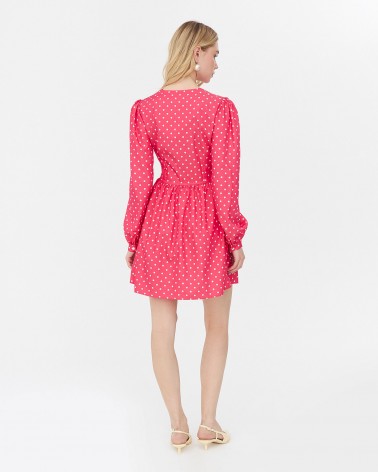 Сукня з принтом polka dot та V-вирізом від FASHIONISTA яскраво-рожевий