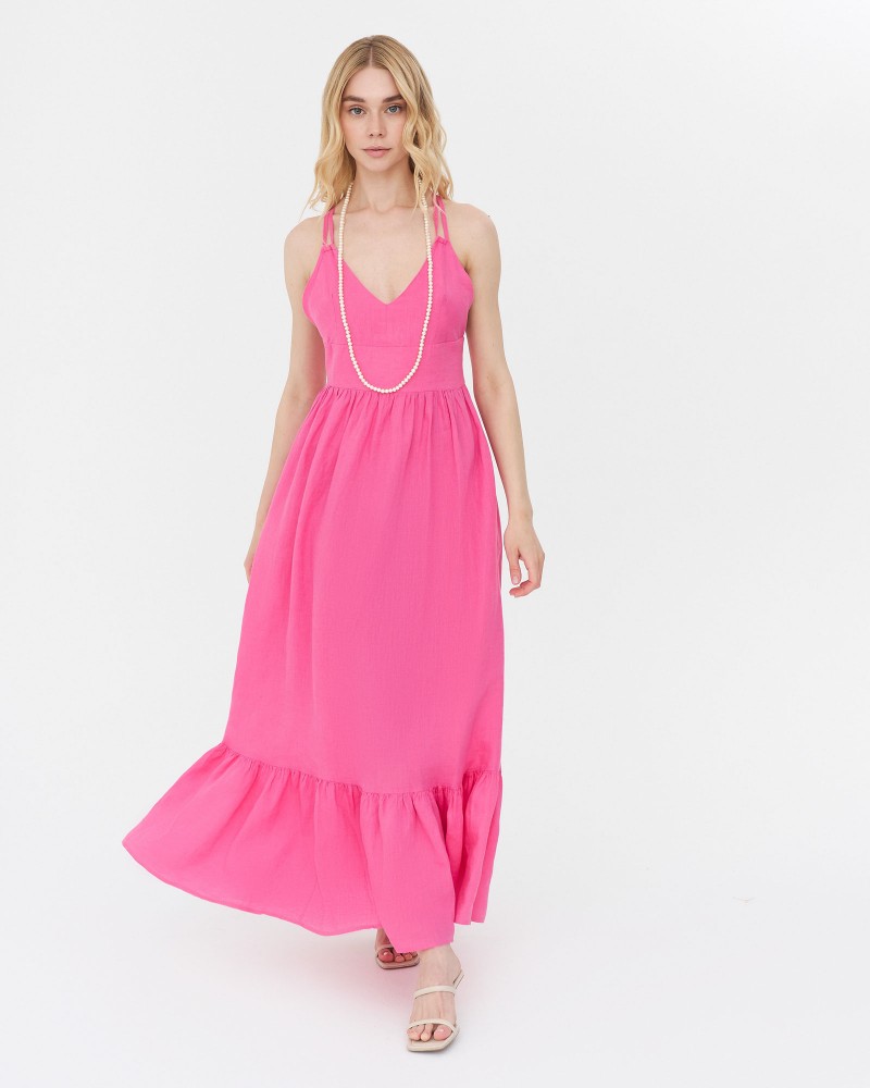 Сарафан лляний з рюшем від FASHIONISTA рожевий