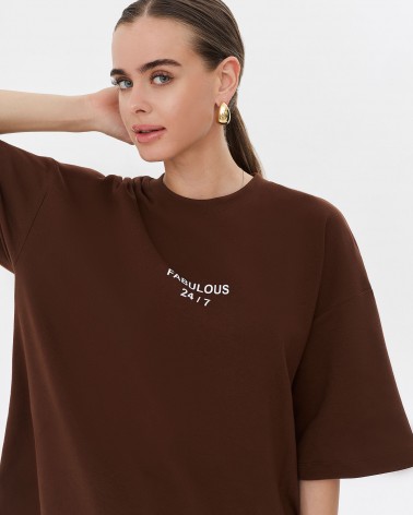 Футболка з написом від FASHIONISTA коричневий