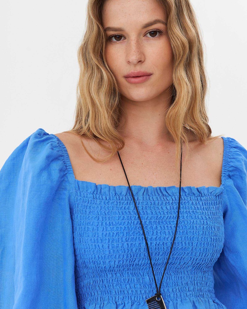 Топ лляний з драпірованим корсетом від FASHIONISTA синій