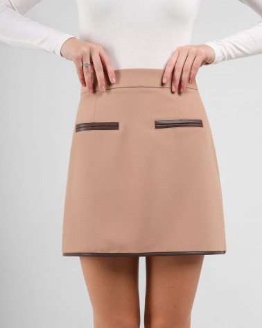Спідниця з вставками з штучної шкіри від FASHIONISTA бежевий