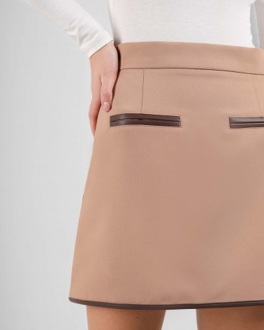 Спідниця з вставками з штучної шкіри від FASHIONISTA бежевий
