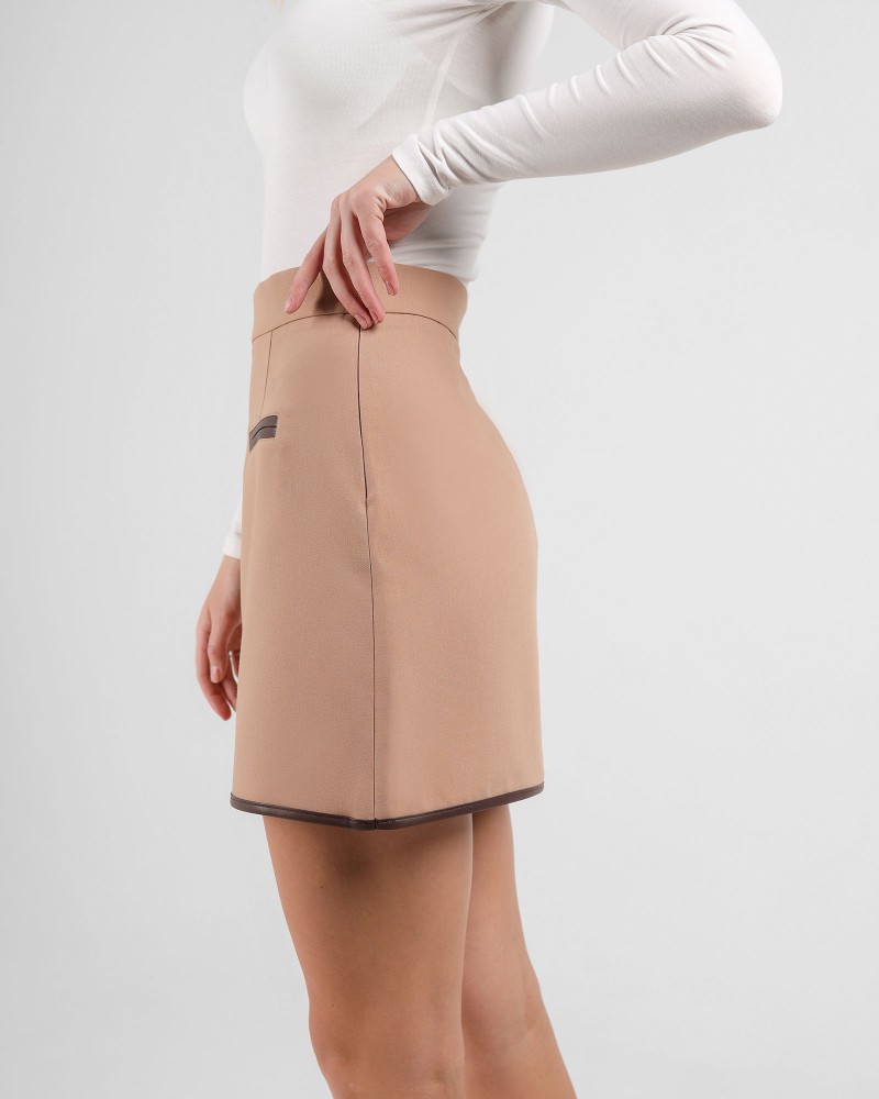 Спідниця з вставками з штучної шкіри від FASHIONISTA бежевий