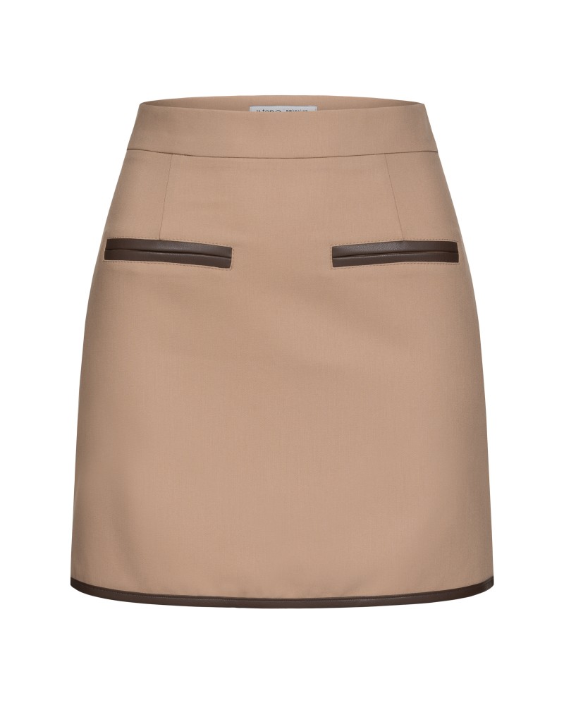 Спідниця з вставками з штучної шкіри від FASHIONISTA бежевий