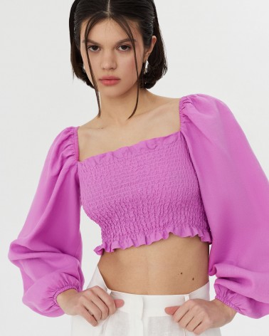 Топ лляний з драпірованим корсетом від FASHIONISTA темно-ліловий