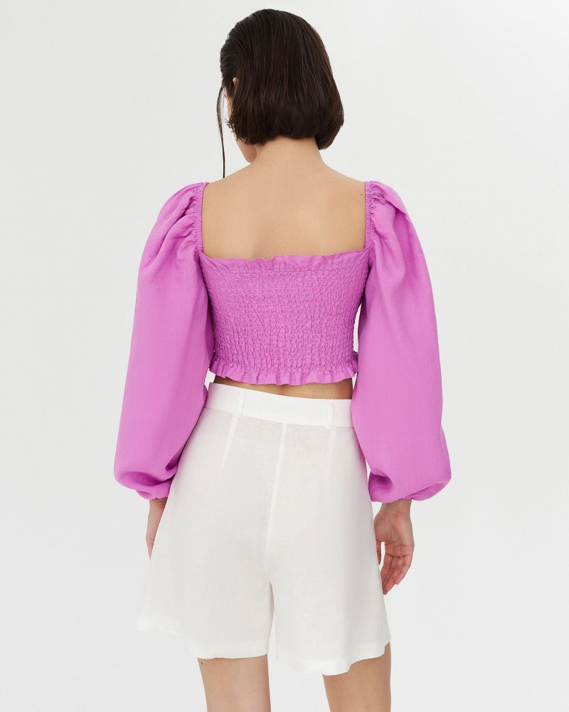 Топ лляний з драпірованим корсетом від FASHIONISTA темно-ліловий