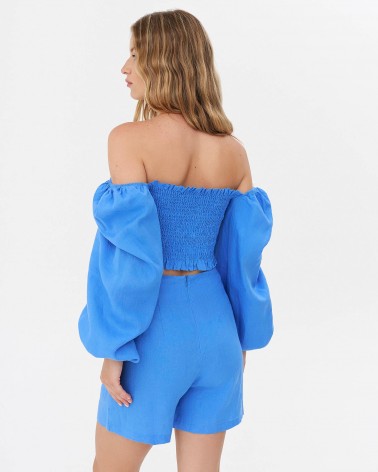 Топ лляний з драпірованим корсетом від FASHIONISTA синій