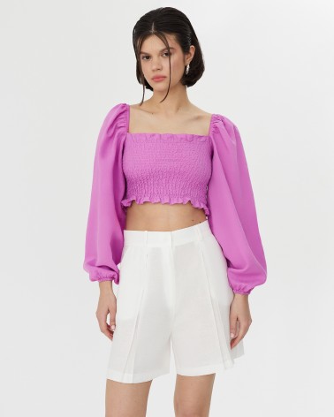 Топ лляний з драпірованим корсетом від FASHIONISTA темно-ліловий