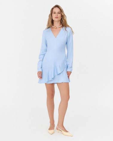 Сукня сатинова на запах з рюшем від FASHIONISTA  блакитний