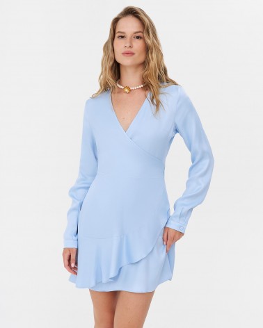 Сукня сатинова на запах з рюшем від FASHIONISTA  блакитний