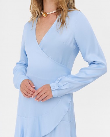 Сукня сатинова на запах з рюшем від FASHIONISTA  блакитний