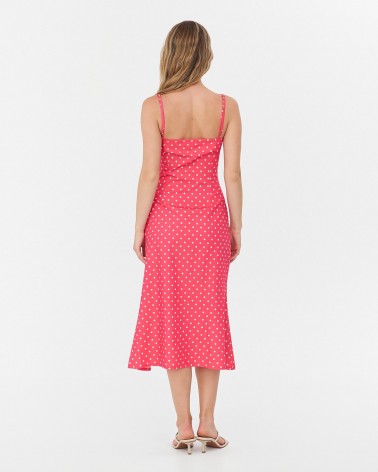 Сарафан в горошок з розрізом від FASHIONISTA яскраво-рожевий