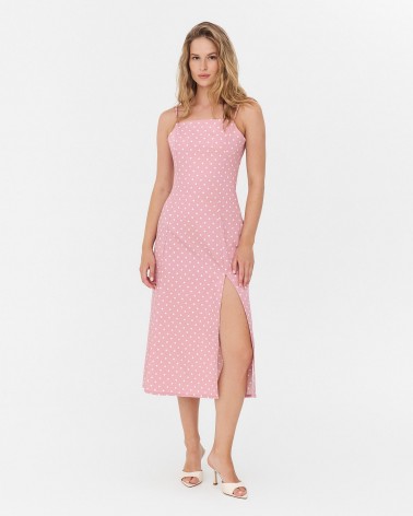 Сарафан в горошок з розрізом від FASHIONISTA пудровий