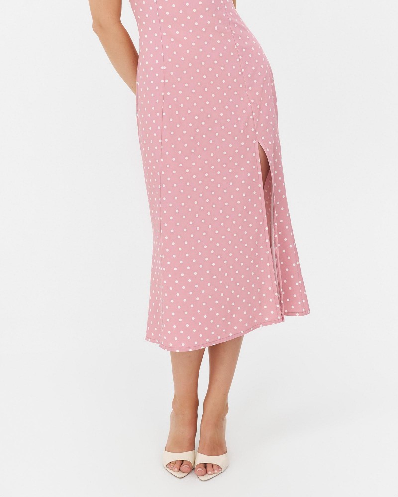 Сарафан в горошок з розрізом від FASHIONISTA пудровий