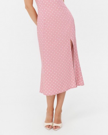 Сарафан в горошок з розрізом від FASHIONISTA пудровий