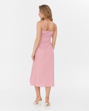 Сарафан в горошок з розрізом від FASHIONISTA пудровий