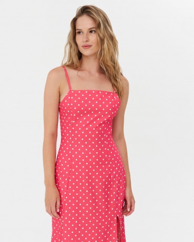 Сарафан в горошок з розрізом від FASHIONISTA яскраво-рожевий