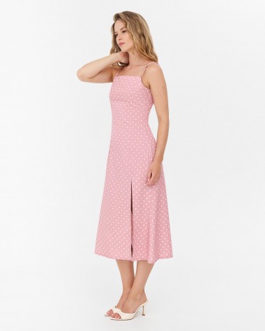 Сарафан в горошок з розрізом від FASHIONISTA пудровий
