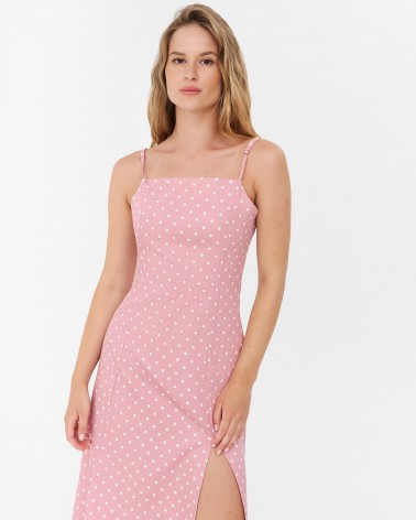 Сарафан в горошок з розрізом від FASHIONISTA пудровий