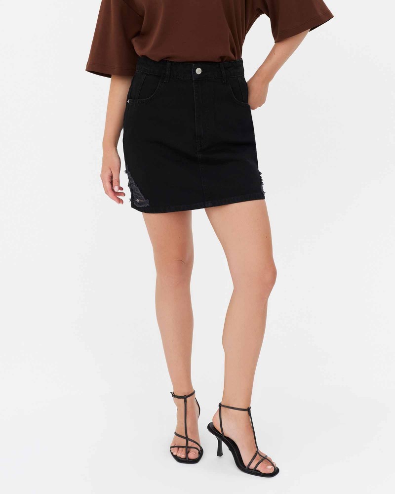 Спідниця джинсова з боковими рваностями від FASHIONISTA чорний