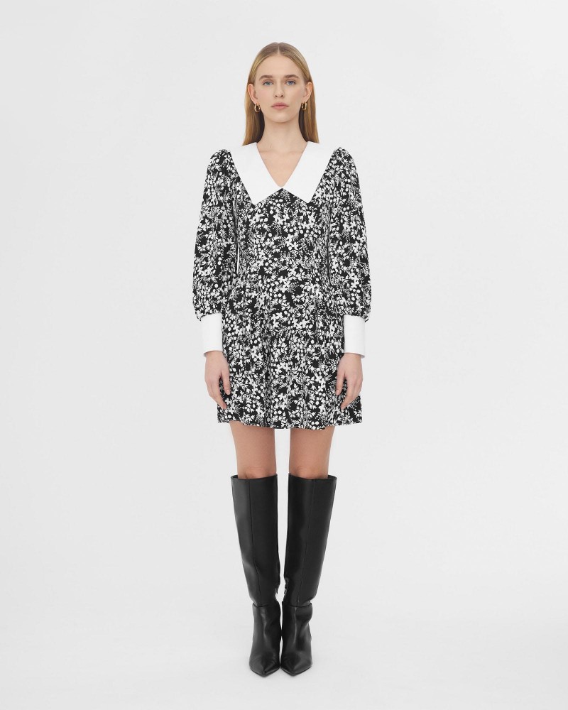 Сукня Monochrome Flowers з декоративними манжетами та коміром від FASHIONISTA чорний