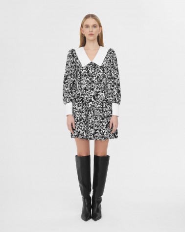 Сукня Monochrome Flowers з декоративними манжетами та коміром від FASHIONISTA чорний