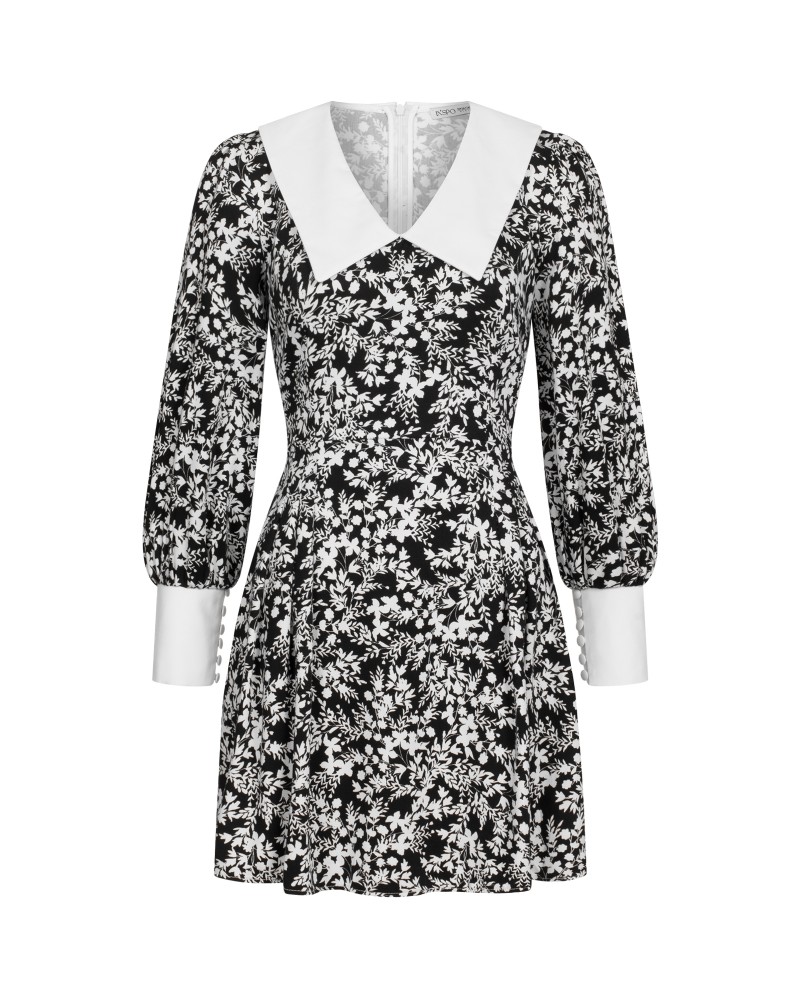 Сукня Monochrome Flowers з декоративними манжетами та коміром від FASHIONISTA чорний