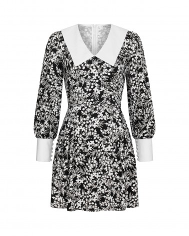 Сукня Monochrome Flowers з декоративними манжетами та коміром від FASHIONISTA чорний