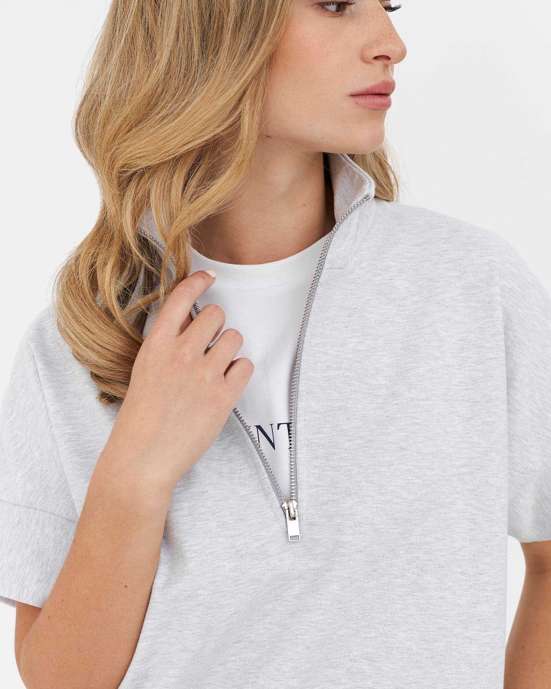 Сірий світшот з блискавкою та короткими рукавами FASHIONISTA