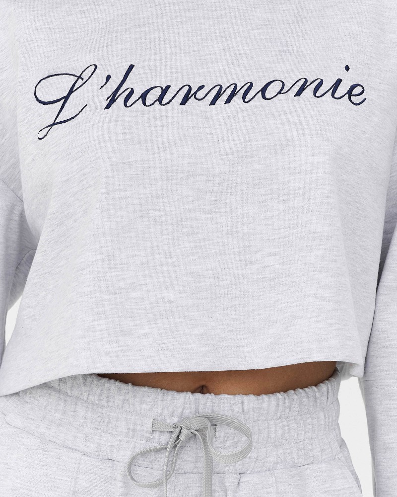 Сірий вкорочений світшот
з написом спереду FASHIONISTA