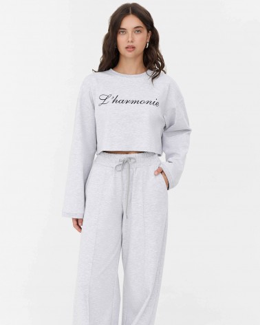 Сірі трикотажні штани-палацо з декоративними швами спереду FASHIONISTA