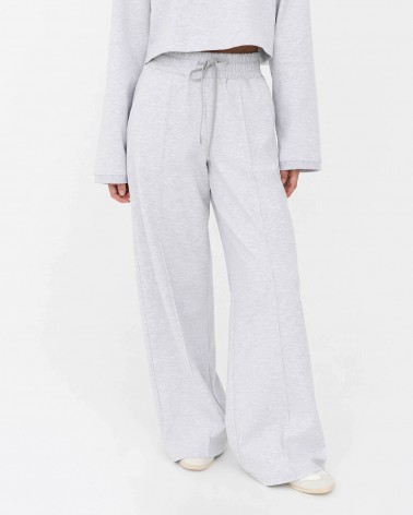 Сірі трикотажні штани-палацо з декоративними швами спереду FASHIONISTA