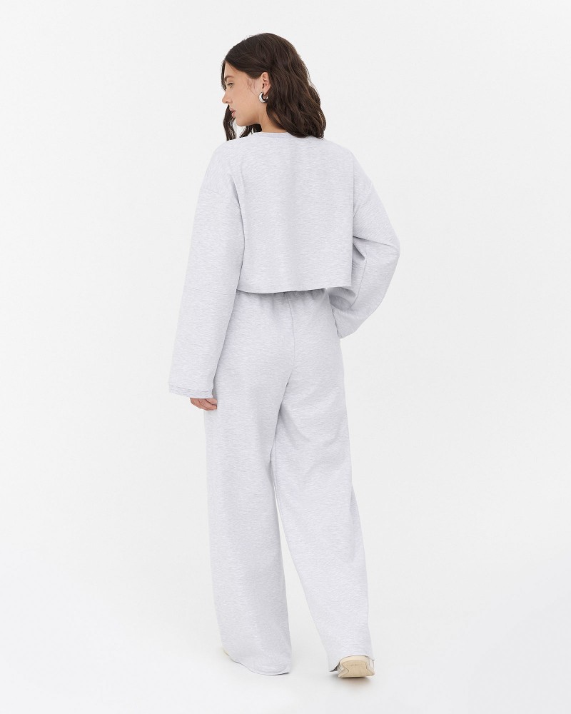 Сірі трикотажні штани-палацо з декоративними швами спереду FASHIONISTA