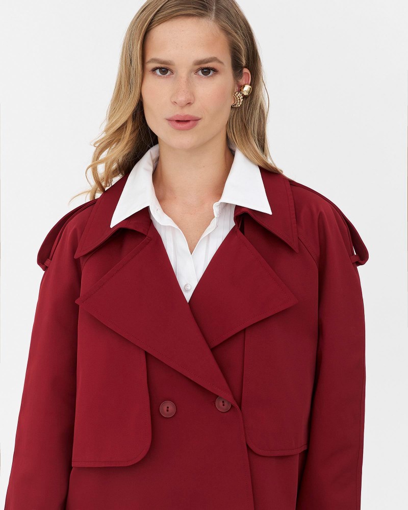 Бордовий вкорочений тренч FASHIONISTA Бордовий вкорочений тренч FASHIONISTA