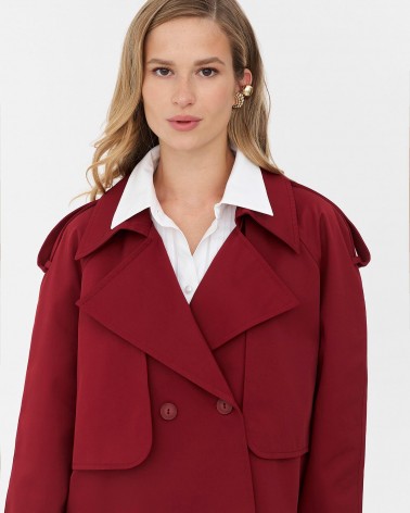 Бордовий вкорочений тренч FASHIONISTA