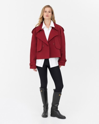 Бордовий вкорочений тренч FASHIONISTA