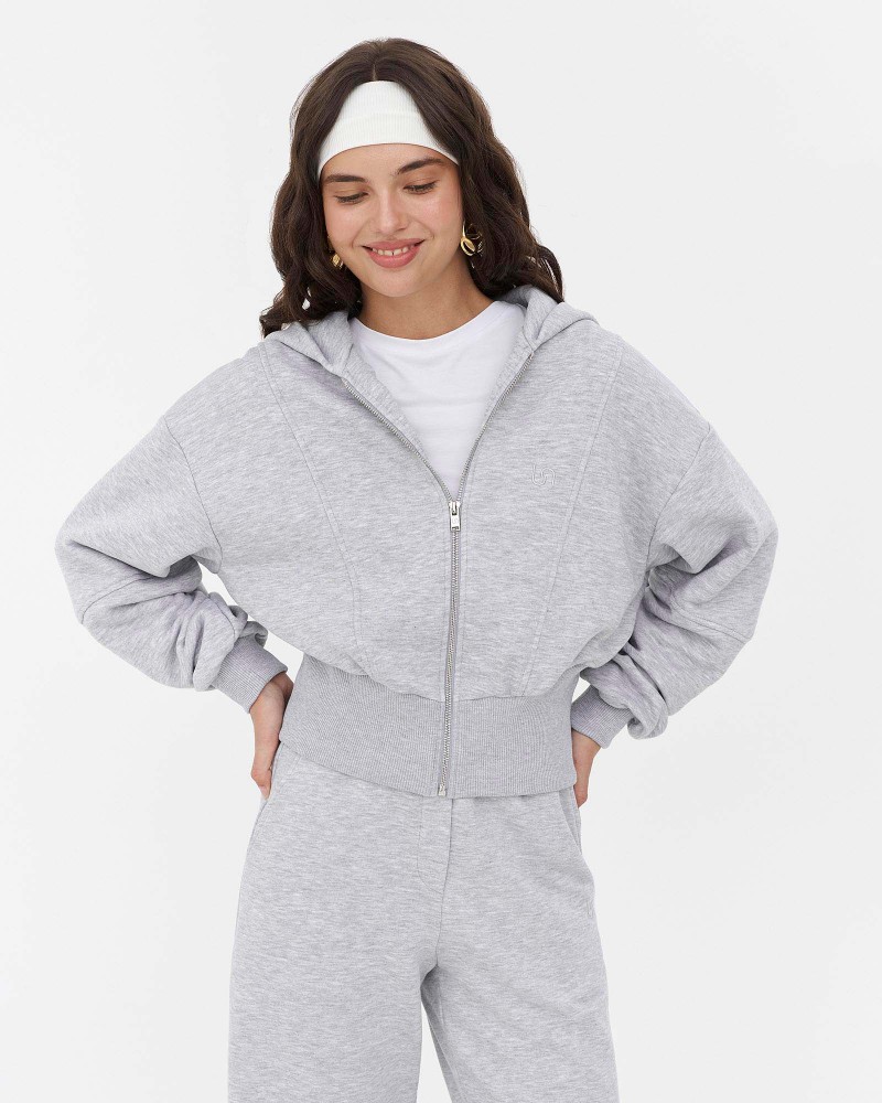 Сіре худі з блискавкою та капюшоном FASHIONISTA