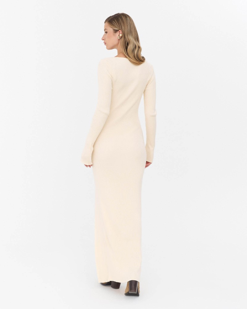 Кремовий трикотажна сукня з розрізом FASHIONSTA