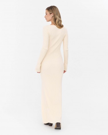 Кремовий трикотажна сукня з розрізом FASHIONSTA
