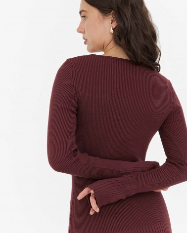 Темно-бордова трикотажна сукня з розрізом FASHIONSTA