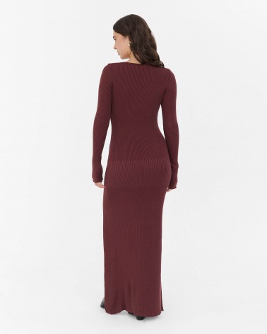 Темно-бордова трикотажна сукня з розрізом FASHIONSTA