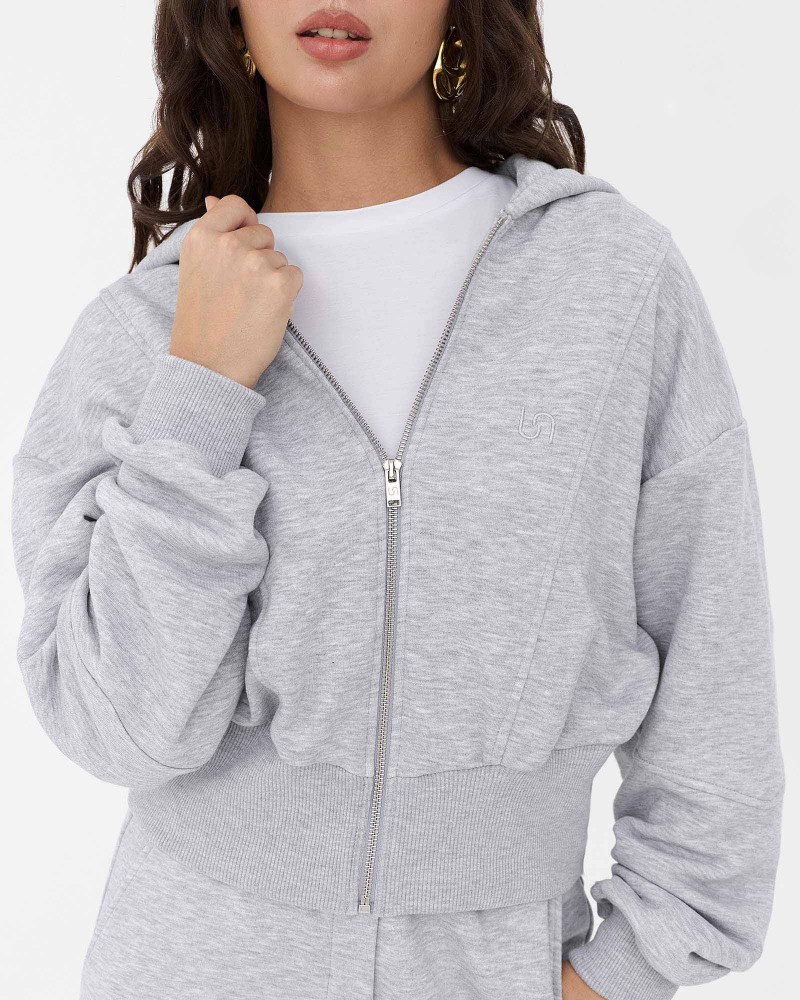 Сіре худі з блискавкою та капюшоном FASHIONISTA