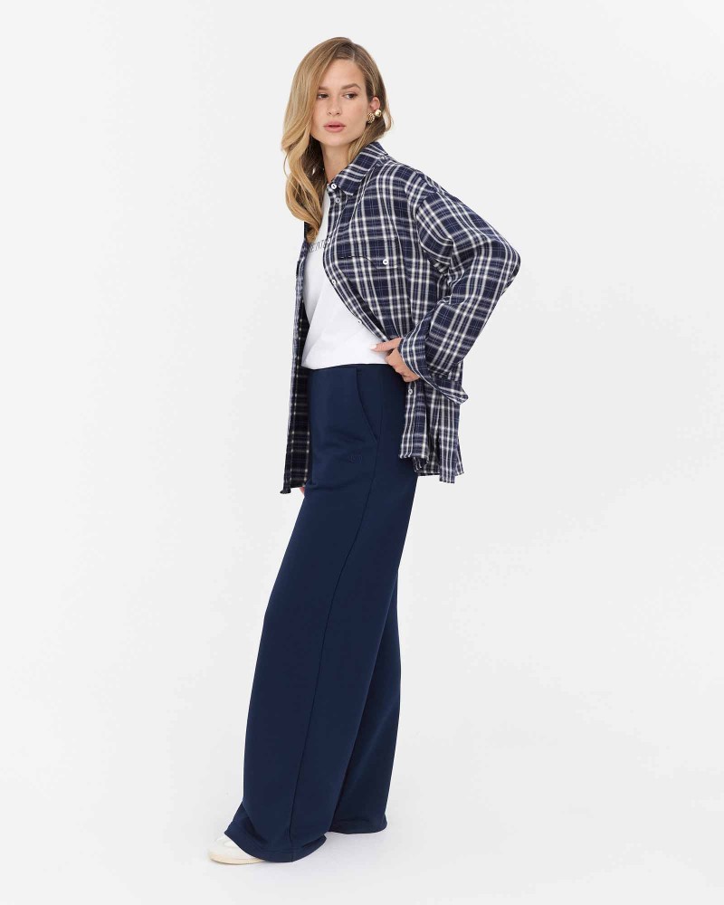 Темно-синя картата сорочка з імітацією нагрудних кишень FASHIONISTA