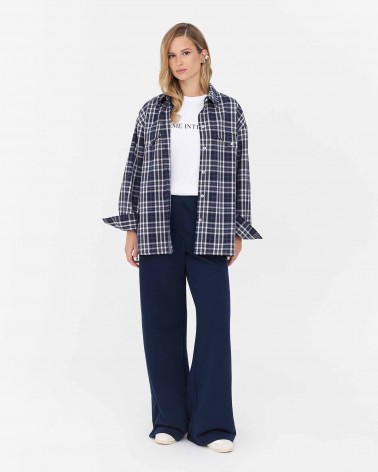 Темно-синя картата сорочка з імітацією нагрудних кишень FASHIONISTA