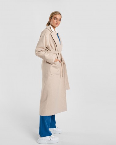 Пальто на запах з кишенями та поясом від FASHIONISTA світло-бежевий