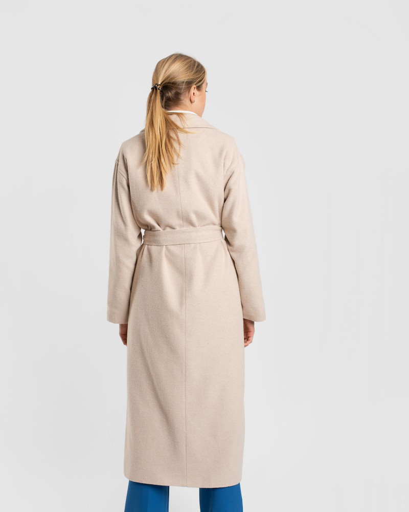 Пальто на запах з кишенями та поясом від FASHIONISTA світло-бежевий