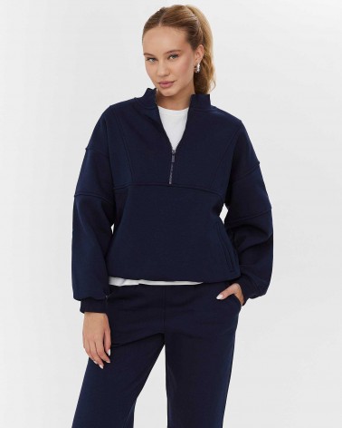 Темно-синій світшот з блискавкою на флісі FASHIONISTA